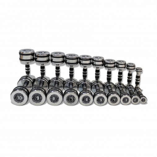 Набор гантелей хромированных 10 пар от 1 до 10 кг (шаг 1кг) OFT, вес набора 110кг