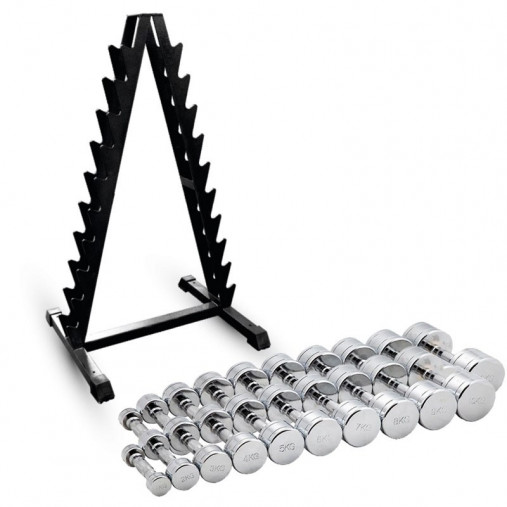 Набор хромированных гантелей BRONZE GYM 1-10 кг (10 пар) в комплекте со стойкой