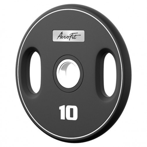 Олимпийский полиуретановый диск AeroFit 10 кг, черный, с 2-мя хватами