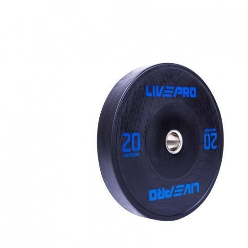 Бампированный диск LIVEPRO Black Rubber Bumper Plate 20 кг, черный/синий