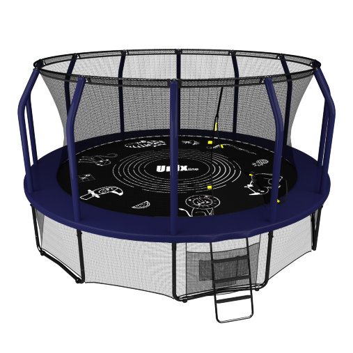 Батут каркасный UNIX line 14 ft (4.27 м) SUPREME GAME (синий) с внутренней защитной сетью и лесницей Батут каркасный UNIX line 14 ft (4.27 м) SUPREME GAME (синий) с внутренней защитной сетью и лесницей