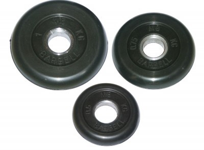 Диск MB Barbell обрезиненный, черный, диаметр 26 мм, 1 кг