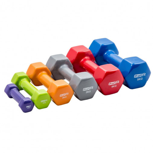 Гантель в виниловой оболочке, шестигранник PROFI-FIT 1 кг, зеленая Гантель в виниловой оболочке, шестигранник PROFI-FIT 1 кг, зеленая