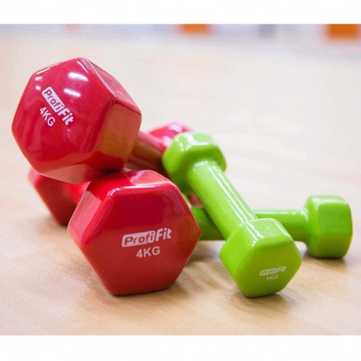Гантель в виниловой оболочке, шестигранник PROFI-FIT 1 кг, зеленая Гантель в виниловой оболочке, шестигранник PROFI-FIT 1 кг, зеленая